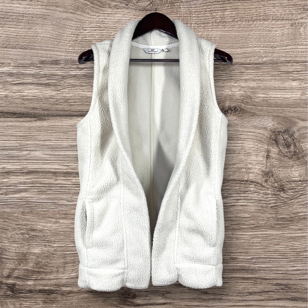 Vineyard Vines Open Front Fleece Vest Womens XS Ivory Oversize Long Length Shawl - Picture 1 of 9